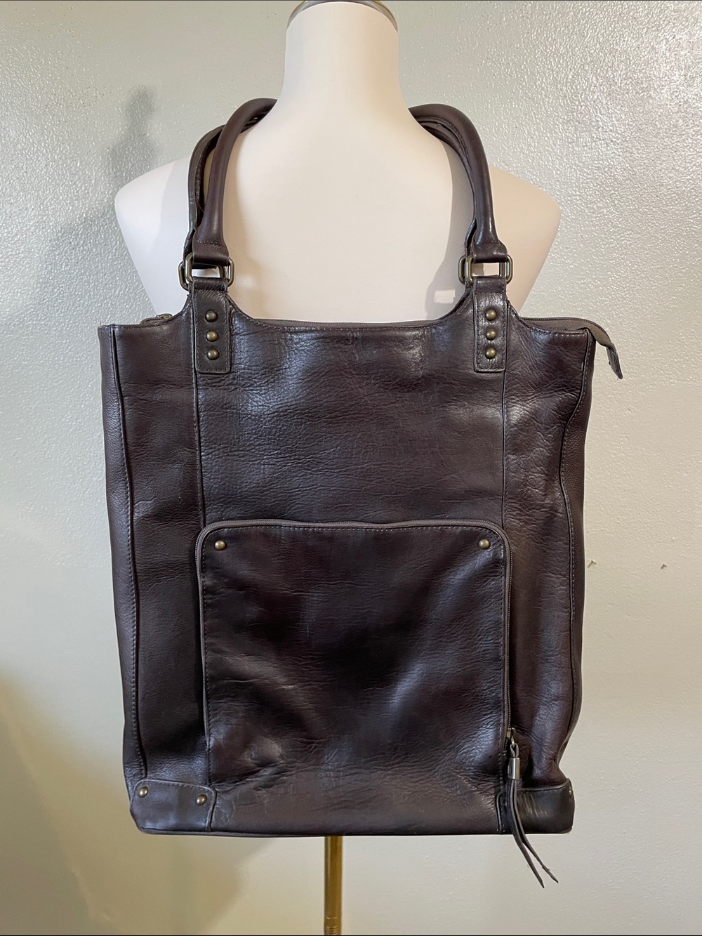 Solo Espresso Leather Tote Bag Shoulder Purse Travel Organizer Carryall Pockets